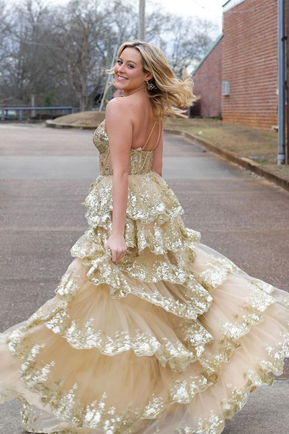 Shiny Halter Slim Prom Dress with Side Split & Sweep Train main image 0