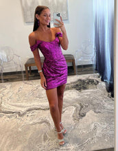 Load image into Gallery viewer, Sparkly Sequin Off The Shoulder Short Party Dress
