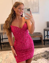 Load image into Gallery viewer, Strapless Zipper Back Bodycon Sequin Homecoming Dress
