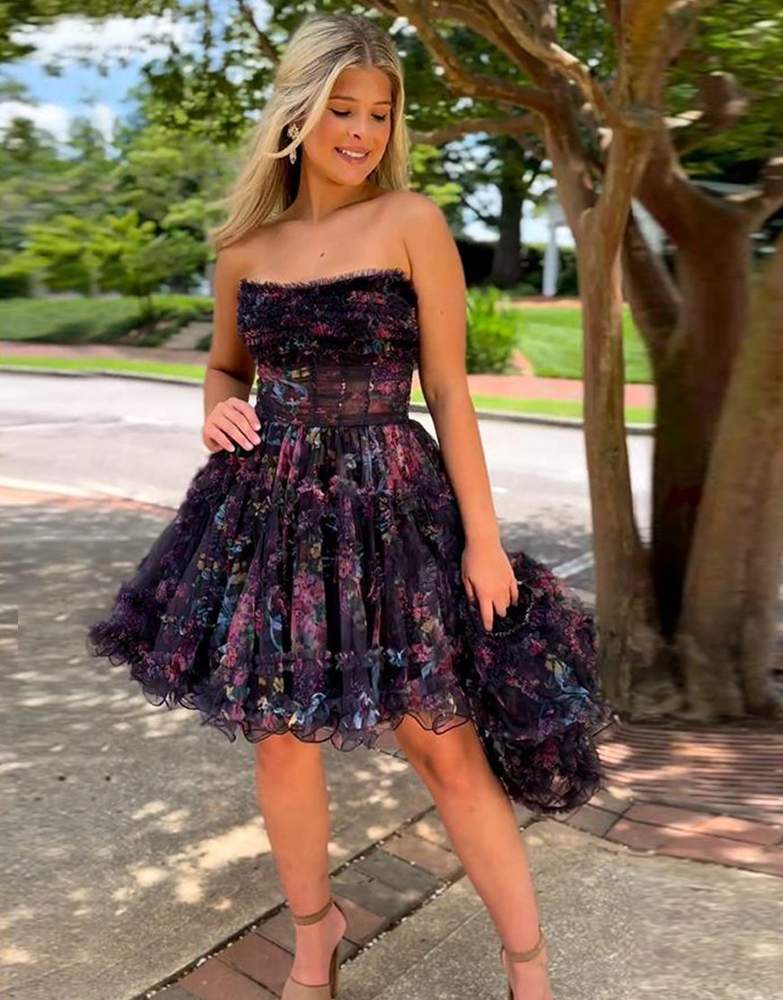 Luuvis Women Pretty Black A-Line Homecoming Dress With Detachable