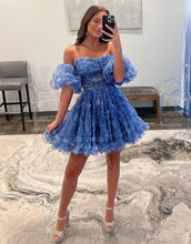 Load image into Gallery viewer, Stunning Navy A-Line Homecoming Dress With Detachable Sleeves
