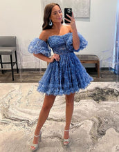Load image into Gallery viewer, Stunning Navy A-Line Homecoming Dress With Detachable Sleeves
