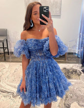Load image into Gallery viewer, Stunning Navy A-Line Homecoming Dress With Detachable Sleeves
