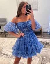 Load image into Gallery viewer, Stunning Navy A-Line Homecoming Dress With Detachable Sleeves
