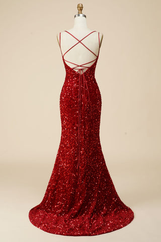 Mermaid Lace Up-Corset Sequin Prom Dress With Split