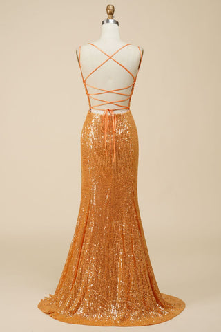Gorgeous Mermaid V-Neck Sequin Long Prom Dress