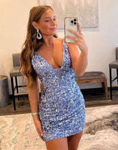 Load image into Gallery viewer, V-Neck Open Back Bodycon Glitter Homecoming Dress
