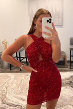 Load image into Gallery viewer, Red Bodycon Open Back Homecoming Dress With Sequins
