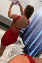 Load image into Gallery viewer, Red Bodycon Open Back Homecoming Dress With Sequins
