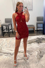 Load image into Gallery viewer, Red Bodycon Open Back Homecoming Dress With Sequins
