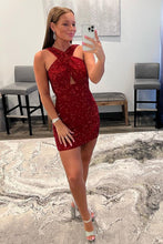 Load image into Gallery viewer, Red Bodycon Open Back Homecoming Dress With Sequins
