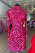 Load image into Gallery viewer, Fuchsia Bodycon Long Sleeve Homecoming Dress With Sequins