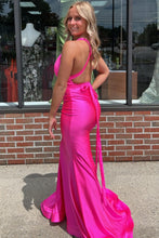 Load image into Gallery viewer, Mermaid Deep V-neck Hot Pink Prom Dress
