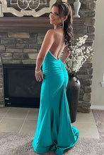 Load image into Gallery viewer, Mermaid Halter Green Long Prom Dress with Open Back