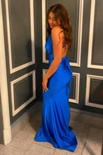 Load image into Gallery viewer, Mermaid Deep V Neck Royal Blue Long Prom Dress with Backless