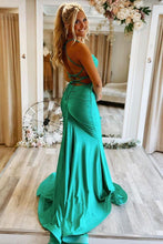 Load image into Gallery viewer, Mermaid Halter Neck Green Long Prom Dress with Criss Cross Back