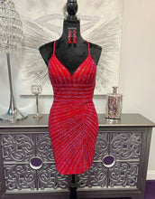 Load image into Gallery viewer, Elegant V-Neck Cross Back Glitter Homecoming Dress

