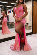Load image into Gallery viewer, Sparkly Light Purple Lace-Up Back Long Sequin Prom Dress with Fringe

