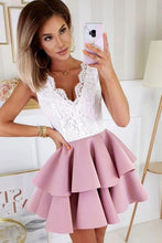 Load image into Gallery viewer, White And Purple Short Mini Homecoming Dress