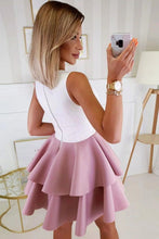 Load image into Gallery viewer, White And Purple Short Mini Homecoming Dress
