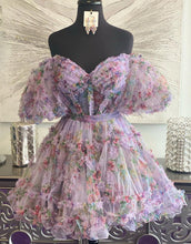 Load image into Gallery viewer, Pretty Fuchsia Puff Sleeves A-Line Short Party Dress
