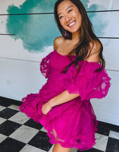 Load image into Gallery viewer, Fuchsia A-Line Off The Shoulder Short Tulle Party Dress
