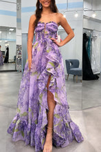 Load image into Gallery viewer, Lavender A-Line Strapless Long Ruffle Prom Dress With Detachable Sleeves
